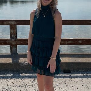 Emerald green / teal ruffle dress